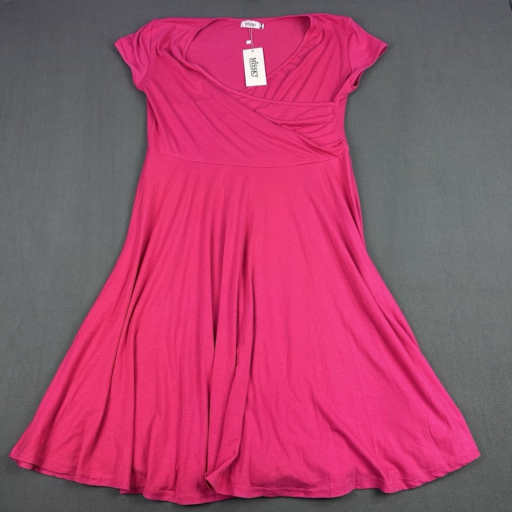 Missky NWT Hot Pink Crossover V-Neck Fit Flare Midi Dress XL